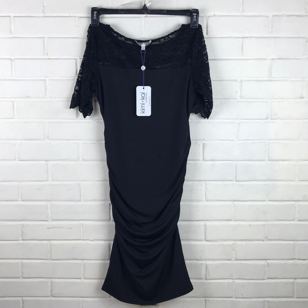 Kimi + Kai Lace Trim Ruched Maternity Dress - Picture 4 of 7